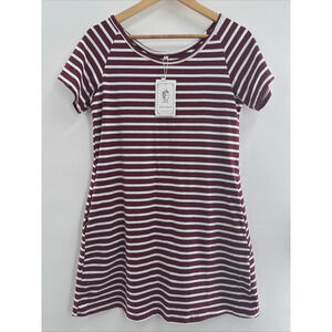 Alaster Women's Casual Summer T Shirt Dress Red Striped Print Loose Sz-S *READ..